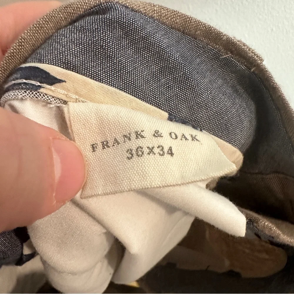 Frank & Oak Linen Tan Straight Leg Pants Flat Front Men’s Sz 36‎ X 34